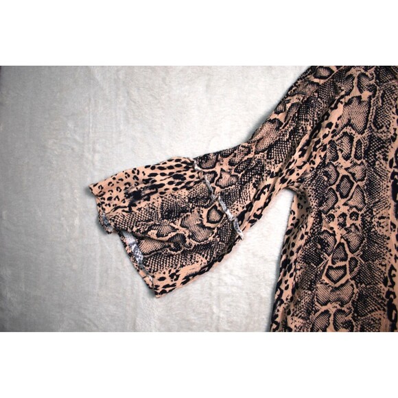 Peach Love Blouse Women's Small Brown Snakeskin Tie Front Bell Sleeve Crop Top - Picture 3 of 5